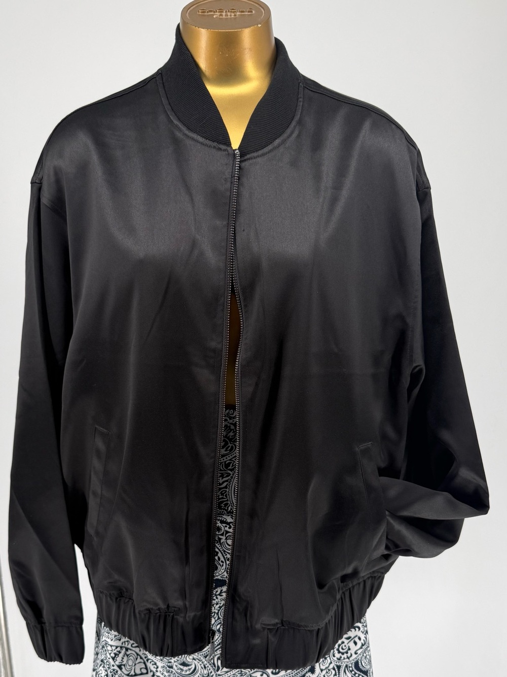 NWT Edited by Remi Bader Black Satin Bomber Jacket Size XL
